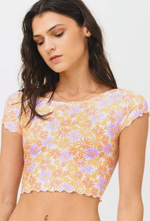 l*space Other - L*Space Wildflower Rashguard Top Short Sleeve Size Small Orange Floral NWT